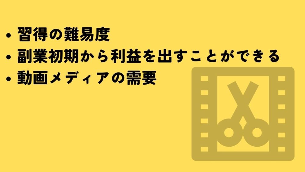 習得の難易度
副業初期から利益を出すことができる
動画メディアの需要